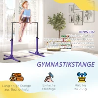 HOMCOM Gymnastiek-Turnrek, Rekstang, 13 in hoogte verstelbaar, tot 75 kg belastbaar, Staal, Beukenhout, Paars(m-5)