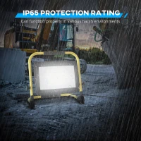 HOMCOM Projetor LED Recarregável com Cabeças e Suporte Ajustáveis 100W 8500 Lúmenes IP65 6500K Refletor LED Portátil 35x20x32 cm Amarelo(m-9)