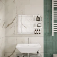 HOMCOM Miroir de Salle de Bain avec étagères - 2 étagères latérales + Grande étagère inférieure - kit Installation fourni - MDF Blanc(m-9)