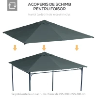 Outsunny Acoperis de Schimb 3x3m, Prelata de Schimb pentru Foisor de Gradina din Poliester cu 8 Orificii de Ventilatie, Gri(m-7)