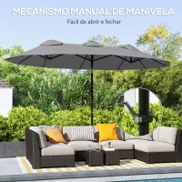 Outsunny Chapéu de Sol Duplo Chapéu de Sol de Jardim com Inclinação de 45° Manivela Estrutura de Aço 285x147x227cm Cinza(m-6)
