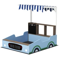 AIYAPLAY Zandbak met Voordak, Ontwerp van Een Kruidenierswinkel, Zitbank, Tekentafel, Sparrenhout, 104H x 108L x 90B cm, Blauw(m-1)