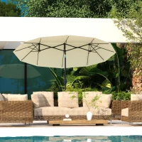 Outsunny Chapéu de Sol Duplo Chapéu de Sol de Jardim com Inclinação de 45° Manivela Estrutura de Aço 285x147x227cm Bege(m-2)