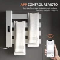 HOMCOM Toallero Eléctrico de Pared para Baño con 4 Barras Calentamiento Rápido Wi-Fi y Pantalla Táctil 47,5x9,5x49 cm Blanco(m-4)
