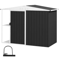 Outsunny Abrigo de Jardim 2,7m² 245x117x180 cm Abrigo de Exterior com Prateleira de 2 Níveis 4 Ventilações e Porta com Fechadura Cinzento Escuro(m-11)
