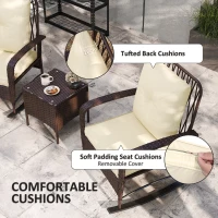 Outsunny Three-Piece Rocking Chair Rattan Bistro Set - Brown(m-6)