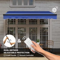 Outsunny 3 x 2.5m Electric Awning with LED Light and Remote Controller, Aluminium Frame DIY Retractable Awning, UV50+ Sun Shade Canopy for Garden Patio Deck Door Window, Blue(m-4)