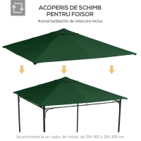 Outsunny Acoperis de Schimb 3x3m, Prelata de Schimb pentru Foisor de Gradina din Poliester cu  Orificiu de Ventilatie, Verde(m-7)