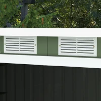 Outsunny 9ft x 4ft Corrugated Garden Metal Storage Shed Outdoor Equipment Tool Box with Kit Ventilation & Doors Light Green(m-9)