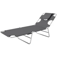 Outsunny Reclining Face Hole Sun Lounger - Dark Grey(m-11)