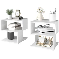 HOMCOM Set of 2 Side Table, Square Coffee Table, Modern End Table with 2 Tier Storage Shelves for Living Room, Bedroom, White(m-11)