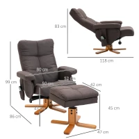 HOMCOM Relaxsessel mit Fußhocker, Stauraum, Elektrischer Massagesessel mit Liegefunktion, Drehbarer Fernsehsessel mit Seitentasche, Fernbedienung, Holzrahmen, Polyester, Braun(m-3)