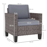 Outsunny Single Rattan Armchair, with Cushions - Mixed Grey(m-3)