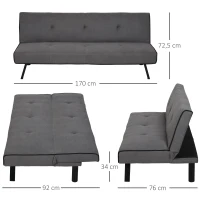 HOMCOM Canapé convertible 3 places inclinable en aspect velours avec pieds en métal pour salon charge 300 kg 170x76x72,5cm gris(m-3)