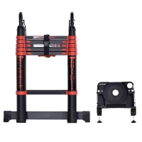 HOMCOM 3.8M Duo Aluminium Ladder w/ Tool Holder Herringbone Deployed Extendable DIY w/ 12 Non-Slip Steps, Red(m-7)