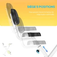 HOMCOM Vélo d'appartement pliable vélo de fitness vélo d'intérieur 8 niveaux de résistance magnétique avec dossier selle réglable écran LCD multifonction capteur fréquence cardiaque jaune(m-6)