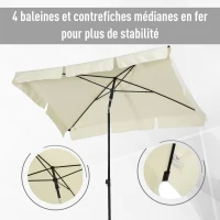 Outsunny Parasol de jardin Parasol droit rectangulaire inclinable alu métal polyester haute densité 2 x 1,3 m beige clair(m-8)