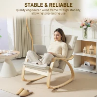 HOMCOM Comfortable Relax Rocking Chair, Upholstered Lounge Chair Recliner with High Back and Headrest for Living Room, Bedroom, Cream White(m-6)