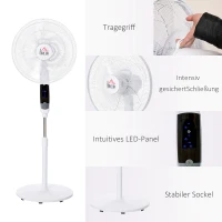 HOMCOM Standventilator, 3 Geschwindigkeiten, 3 Modi, Timer, Fernbedienung, 45 x 42 x 118-138 cm, Weiß(m-9)