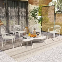 Outsunny Set 4 Sedie da Giardino Impilabili in PP con Schienale Alto e Braccioli, 57x54x78 cm, Grigio Chiaro(m-8)