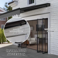 Outsunny 2.5 x 2m Electric Awning with LED Light and Remote Controller, Aluminium Frame DIY Retractable Awning, UV50+ Sun Shade Canopy for Garden Patio Deck Door Window, Dark Grey(m-8)