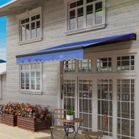 Outsunny 3 x 2.5m Electric Awning with LED Light and Remote Controller, Aluminium Frame DIY Retractable Awning, UV50+ Sun Shade Canopy for Garden Patio Deck Door Window, Blue(m-9)