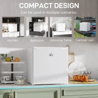 HOMCOM 46 Litre Table Top Mini Fridge, Small Fridge with Ice Box, Reversible Door, Adjustable Temperature and Legs for Bedrooms, Home Office, Cream(m-7)