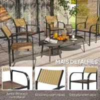 Outsunny Conjunto de 4 Cadeiras de Jardim Empilháveis Cadeiras de Jantar com Tecido Transpirável Apoios de Braço 58x65x85 cm Marrom(m-6)