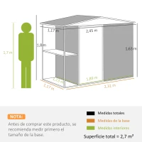 Outsunny Cobertizo de Jardín con 2 Estantes Puerta con Cerradura y Estructura Resistente en Acero Galvanizado 245x117x161/180 cm(m-3)