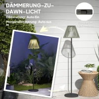Outsunny Solar Staande Lamp Rotan met Lichtsensor 25 LED-Lichten Solarlamp in Boho-Stijl Ø33 x 135 cm(m-5)