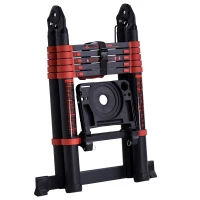 HOMCOM 3.8M Duo Aluminium Ladder w/ Tool Holder Herringbone Deployed Extendable DIY w/ 12 Non-Slip Steps, Red(m-8)