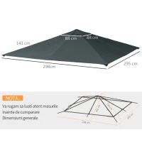 Outsunny Acoperis de Schimb 3x3m, Prelata de Schimb pentru Foisor de Gradina din Poliester cu 8 Orificii de Ventilatie, Gri(m-3)