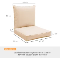 Outsunny Lot de 2 coussins matelas assise dossier pour chaise de jardin chaise longue intérieur et extérieur polyester beige(m-3)