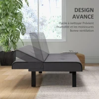 HOMCOM Canapé convertible 3 places inclinable en aspect velours avec pieds en métal pour salon charge 300 kg 170x76x72,5cm gris(m-5)