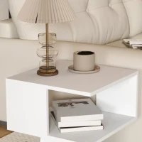 HOMCOM Set of 2 Side Table, Square Coffee Table, Modern End Table with 2 Tier Storage Shelves for Living Room, Bedroom, White(m-8)