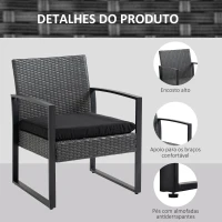 Outsunny Conjunto de Móveis de Jardim de Vime 3 Peças com 1 Mesa 42,5x40x39 cm 2 Poltronas 63x57x76 cm Cinzento e Preto(m-7)