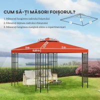 Outsunny Capac de Foișor, Acoperiș pentru Foișor cu 8 Găuri de Drenaj și Curele Velcro, 3x3 m, Roșu Ruginiu(m-3)
