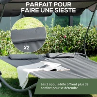 Outsunny Bain de Soleil 2 Places lit de Jardin Design Contemporain Toit réglable 2 roulettes 2 oreillers Acier époxy Polyester Gris(m-5)