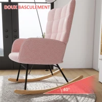 HOMCOM Fauteuil à bascule rocking chair revêtement bouclette structure en acier 71 x 98 x 101 cm rose(m-4)