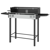 Outsunny Barbecue charbon de bois BBQ avec grille de gril à 3 niveaux et étagères latérales pliables, 118 x 32 x 90 cm, noir