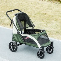 PawHut Hundewagen, Faltbarer Hundebuggy für große Hunde, Haustierwagen mit 4 Rädern, Sicherheitsleinen, Bremsen, Dunkelgrün(m-8)