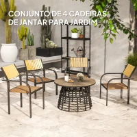 Outsunny Conjunto de 4 Cadeiras de Jardim Empilháveis Cadeiras de Jantar com Tecido Transpirável Apoios de Braço 58x65x85 cm Marrom(m-4)