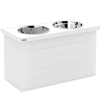 PawHut 2-in-1 Erhöhter Hundenapf Höhenverstellbar Futternapf mit Ständer 2 x 2L Edelstahlnäpfen Weiß(m-1)