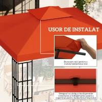 Outsunny Capac de Foișor, Acoperiș pentru Foișor cu 8 Găuri de Drenaj și Curele Velcro, 3x3 m, Roșu Ruginiu(m-5)