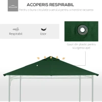 Outsunny Acoperis de Schimb 3x3m, Prelata de Schimb pentru Foisor de Gradina din Poliester cu  Orificiu de Ventilatie, Verde(m-6)