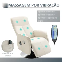 HOMCOM Poltrona de Massagem com Apoio para os Pés Poltrona Relax Reclinável até 135° com 10 Pontos de Massagem 68,5x84x110cm Creme(m-7)