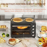 HOMCOM 28 L Toasterofen, Kompakter Backofen zum Kochen und Grillen, Elektro-Ofen mit Backblech, Grillrost, 2600W, Schwarz(m-4)