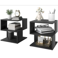 HOMCOM Set of 2 Side Table Square Coffee Table, Modern End Table with 2 Tier Storage Shelves for Living Room, Bedroom, Black(m-11)