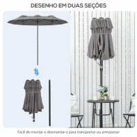 Outsunny Chapéu de Sol Duplo Chapéu de Sol de Jardim com Inclinação de 45° Manivela Estrutura de Aço 285x147x227cm Cinza(m-8)