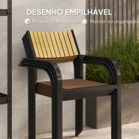 Outsunny Conjunto de 4 Cadeiras de Jardim Empilháveis Cadeiras de Jantar com Tecido Transpirável Apoios de Braço 58x65x85 cm Marrom(m-5)